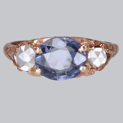 Sapphire & Rose Cut Diamond Victorian Ring