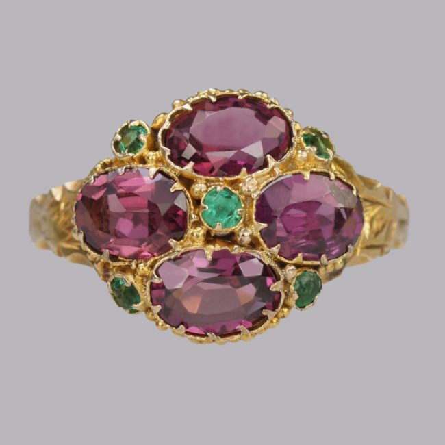 Antique Victorian Garnet and emerald ring