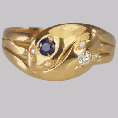 Edwardian Diamond and Sapphire Snake Ring