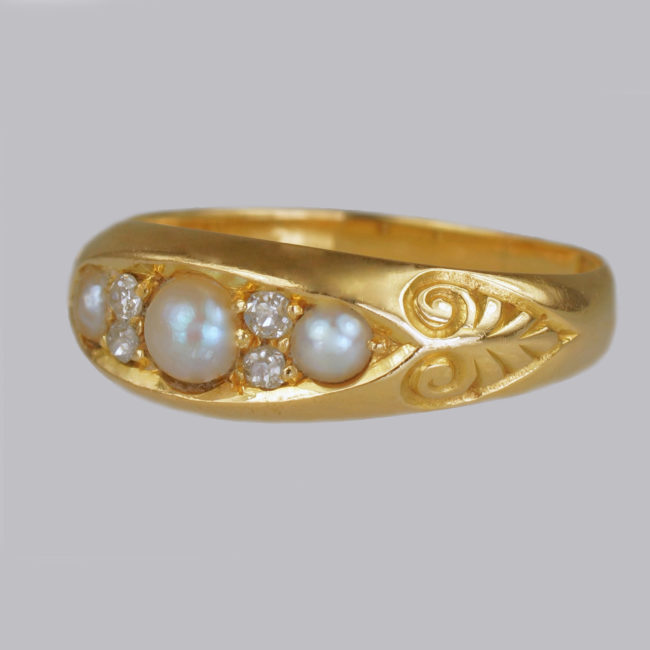 Victorian Pearl & Diamond Boat Ring