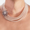 Vintage five strand princess pearl necklace being worn