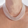 Vintage five strand princess pearl necklace being worn