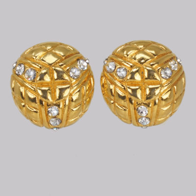 Chanel Rhinestone Gold Tone Quilted Earrings