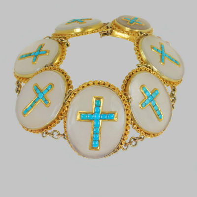 Victorian Turquoise 18ct Gold Crucifix Bracelet