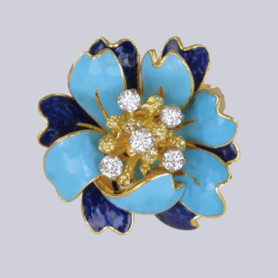 Vintage Kutchinsky Diamond & Blue Enamel Ring