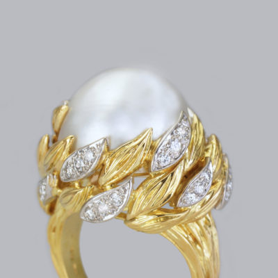 Vintage Kutchinsky Pearl & Diamond Ring