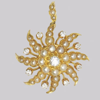 Victorian Diamond Pearl Starburst Pendant