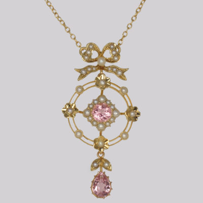Antique Pink Sapphire & Pearl Necklace