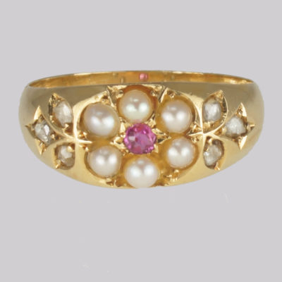 Victorian Pearl Diamond & Ruby Ring