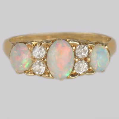 Victorian 18ct Gold Opal & Diamond Ring