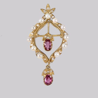 Vintage Pink Sapphire Pearl Diamond Pendant