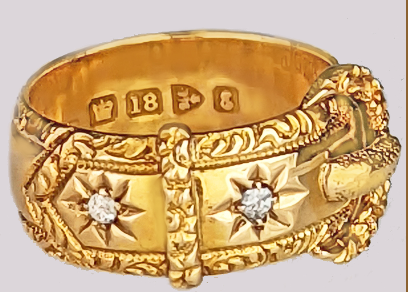 18ct Gold Buckle Ring set with a Diamond (729N) | The Antique Jewellery  Company