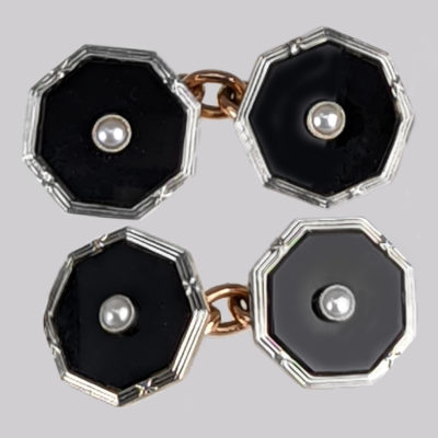 Art Deco Pearl and Onyx Cufflinks by Wilson & Gill