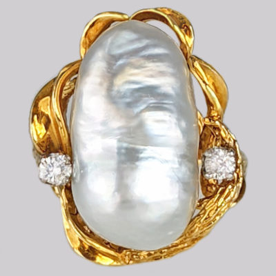 Vintage Baroque Pearl & Diamond Ring