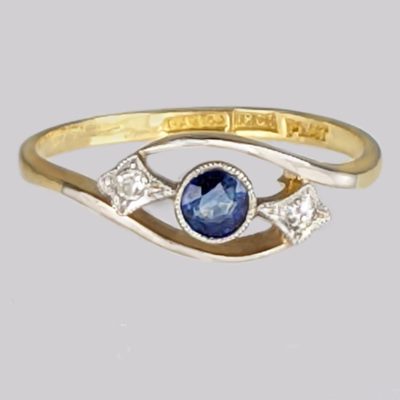 Vintage Sapphire Diamond Trilogy Ring