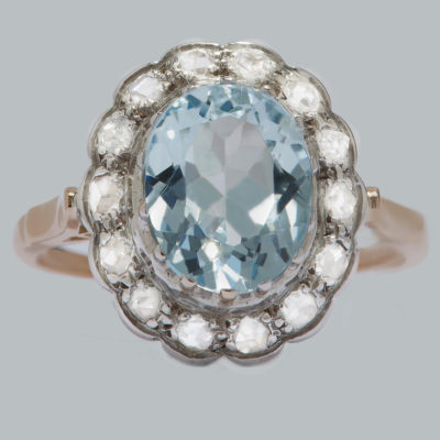 Vintage Aquamarine & Rose Cut Diamond Cluster Ring