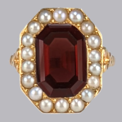 Vintage Garnet & Pearl Cluster Ring