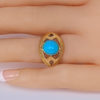 Vintage Turquoise 18ct Gold Retro Ring on Hand
