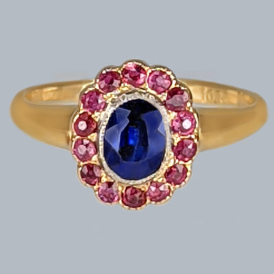 Antique Sapphire & Ruby Cluster Ring