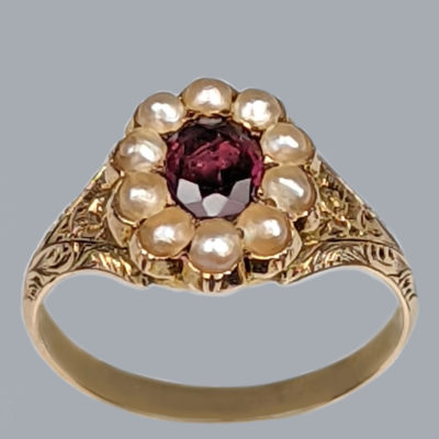 Antique Garnet & Natural Pearl Ring
