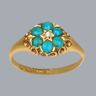 Antique Turquoise & Diamond Cluster Ring
