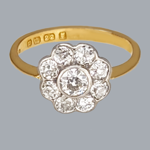 Vintage Diamond Cluster Ring 22ct Gold Hallmarked