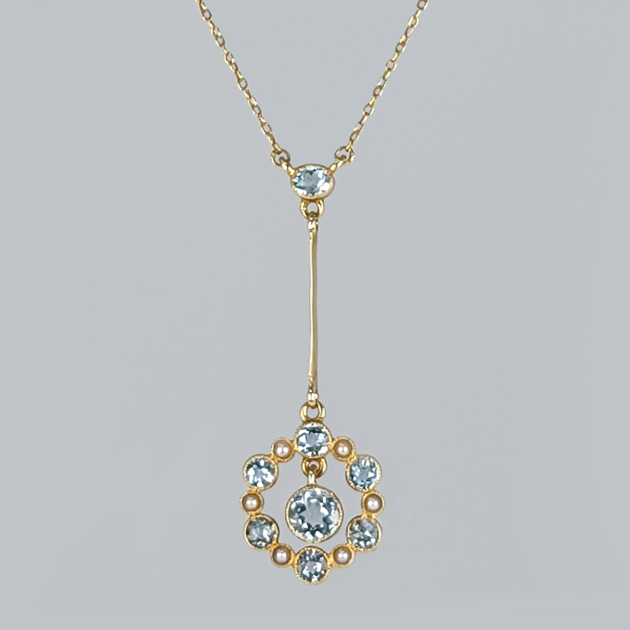 Antique Aquamarine and Pearl Necklace