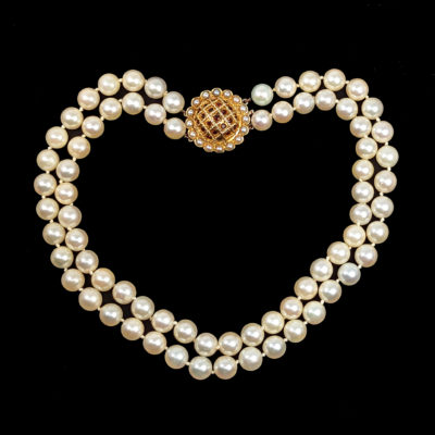 Vintage Pearl Necklace with Garnet & Pearl Clasp
