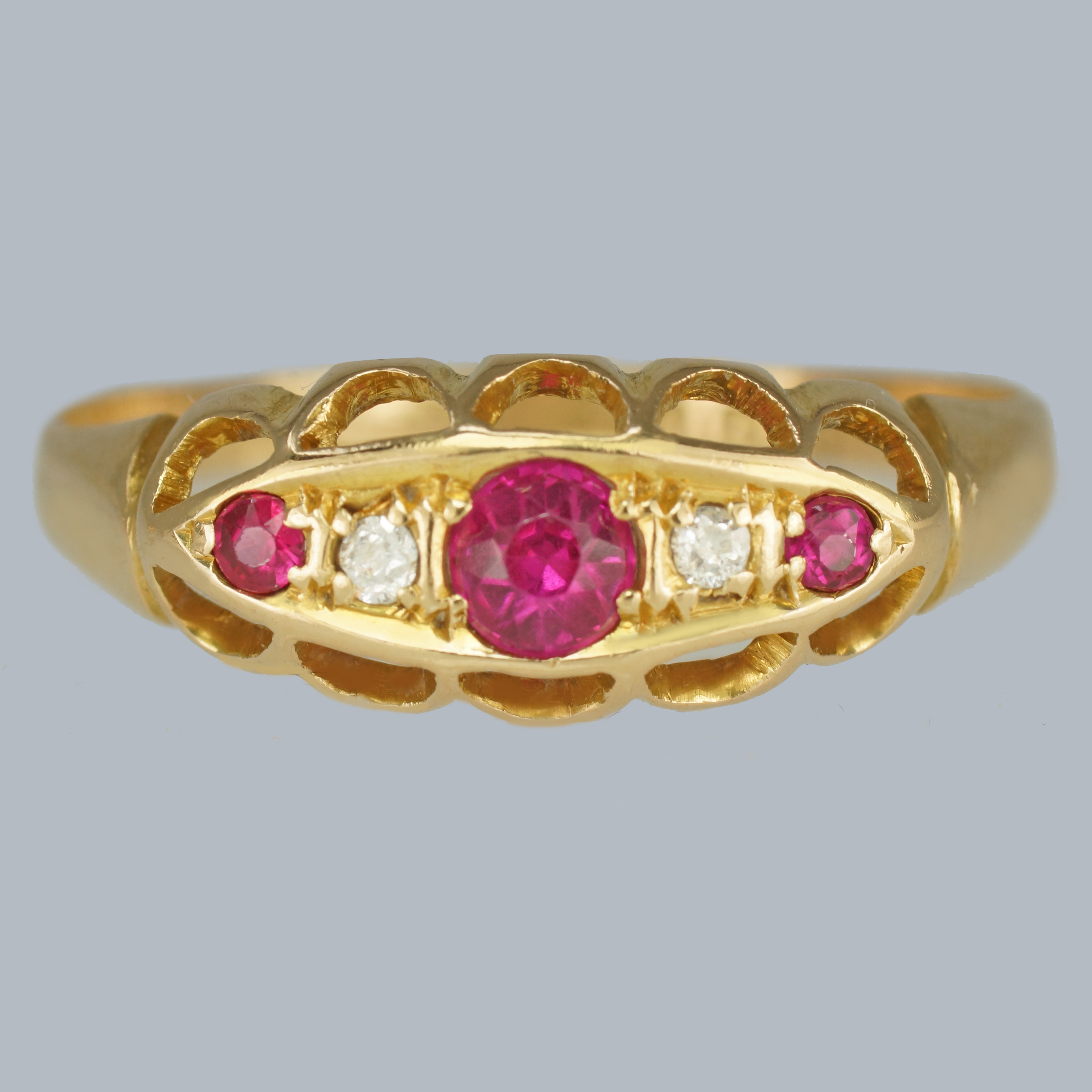 Antique Ruby Diamond Five Stone Ring