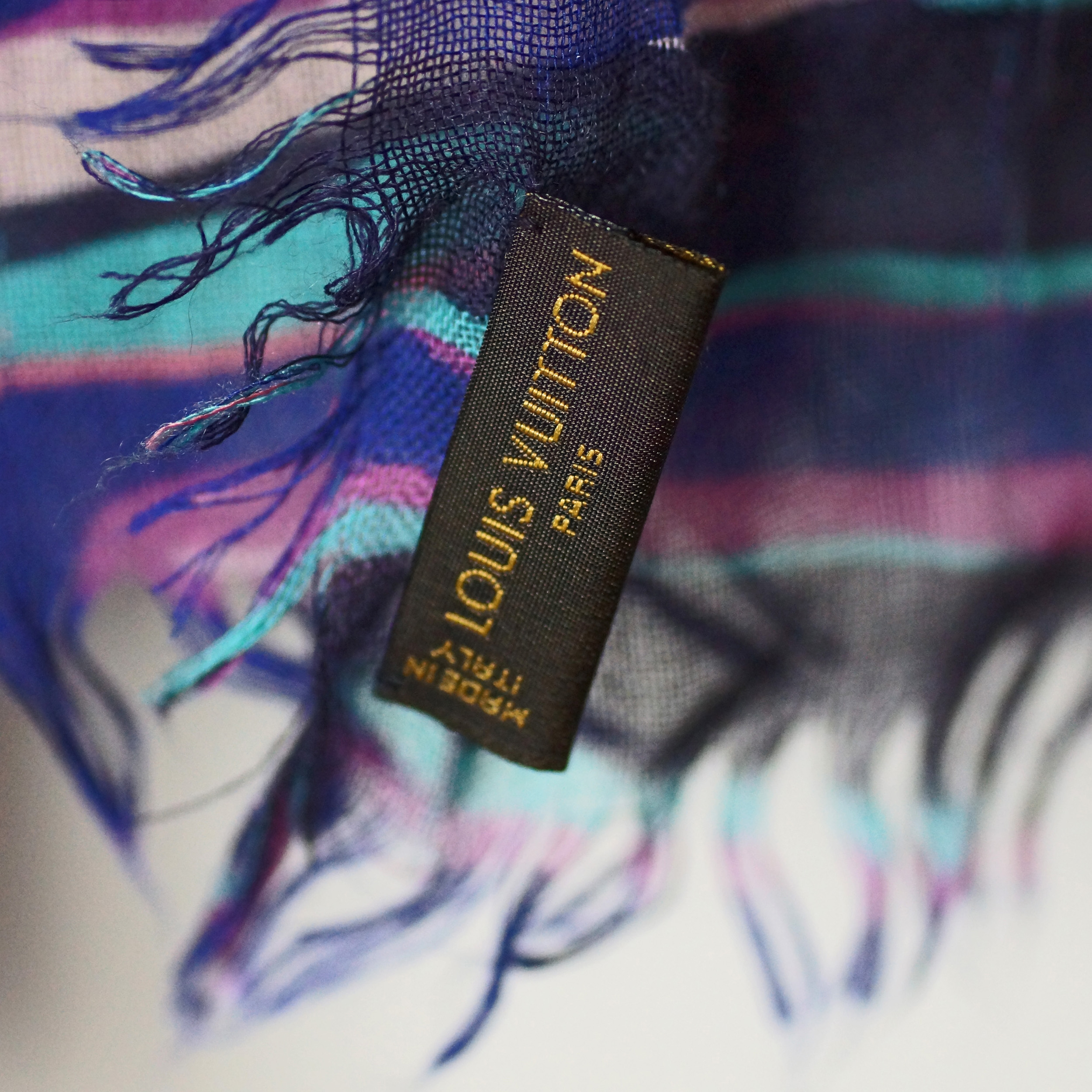 Louis Vuitton Louis Vuitton Fringed Scarf Silk Purple Multicolor 400505  Apparel Accessories