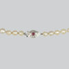 Vintage Single Strand Long Pearl Necklace with White Gold and Ruby Clasp