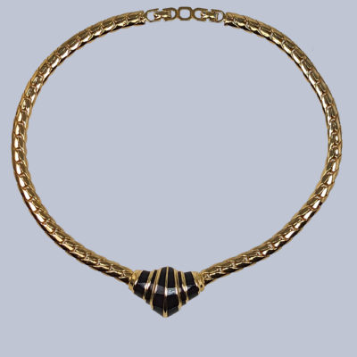 Christian Dior Black Enamel and Gold Tone Metal Collar