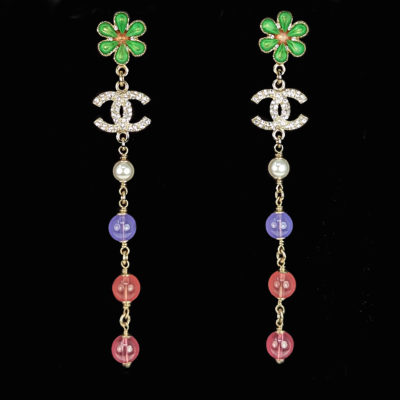 Coco Chanel Crystal CC Drop Bead Earrings Rare