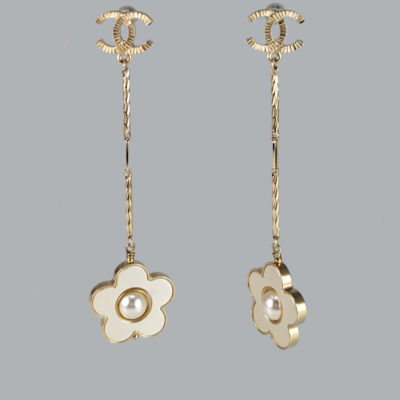 Chanel CC Camellia Faux Pearl Drop Earrings