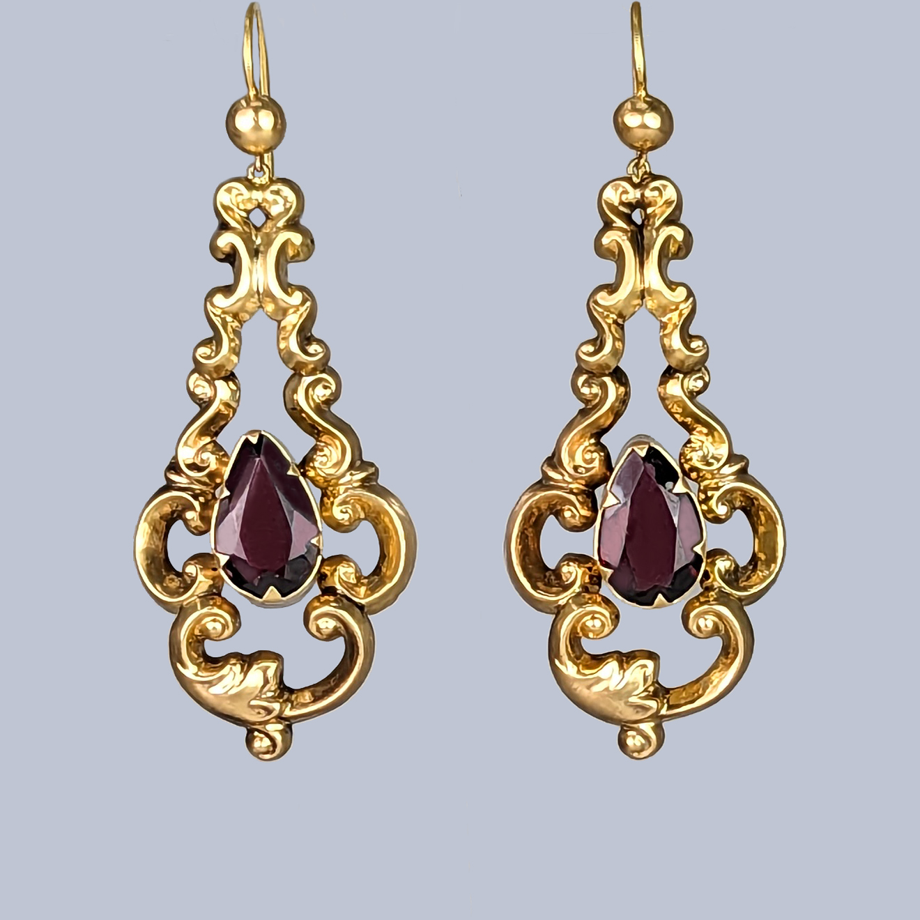 Victorian Garnet Drop Earrings with Shepard Hooks