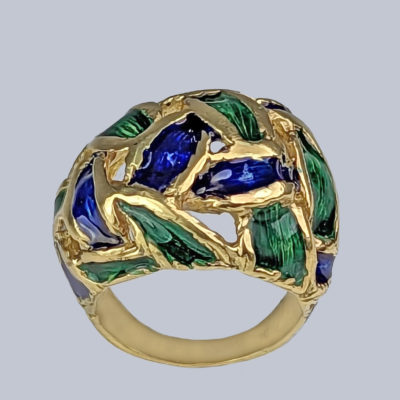 Vintage Kutchinsky Enamel Ring Blue and Green Bombée