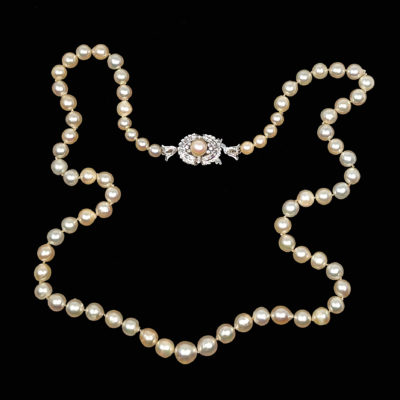 Very Beautiful Vintage Pearl Necklace With Diamond Clasp