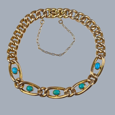 Victorian Turquoise Bracelet 9ct Gold Curb Link