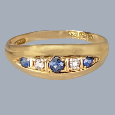 Antique Sapphire Diamond Bateau Set Ring 1916