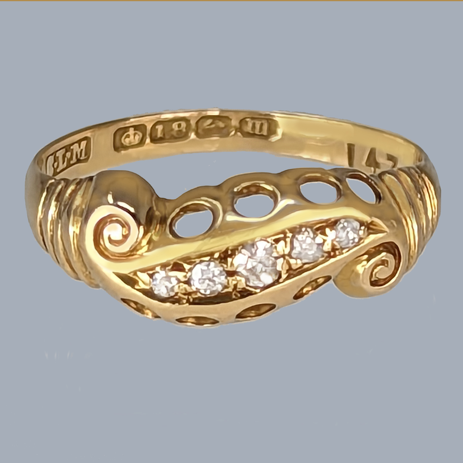 Victorian Gold Gipsy Ring Marked C.L.M