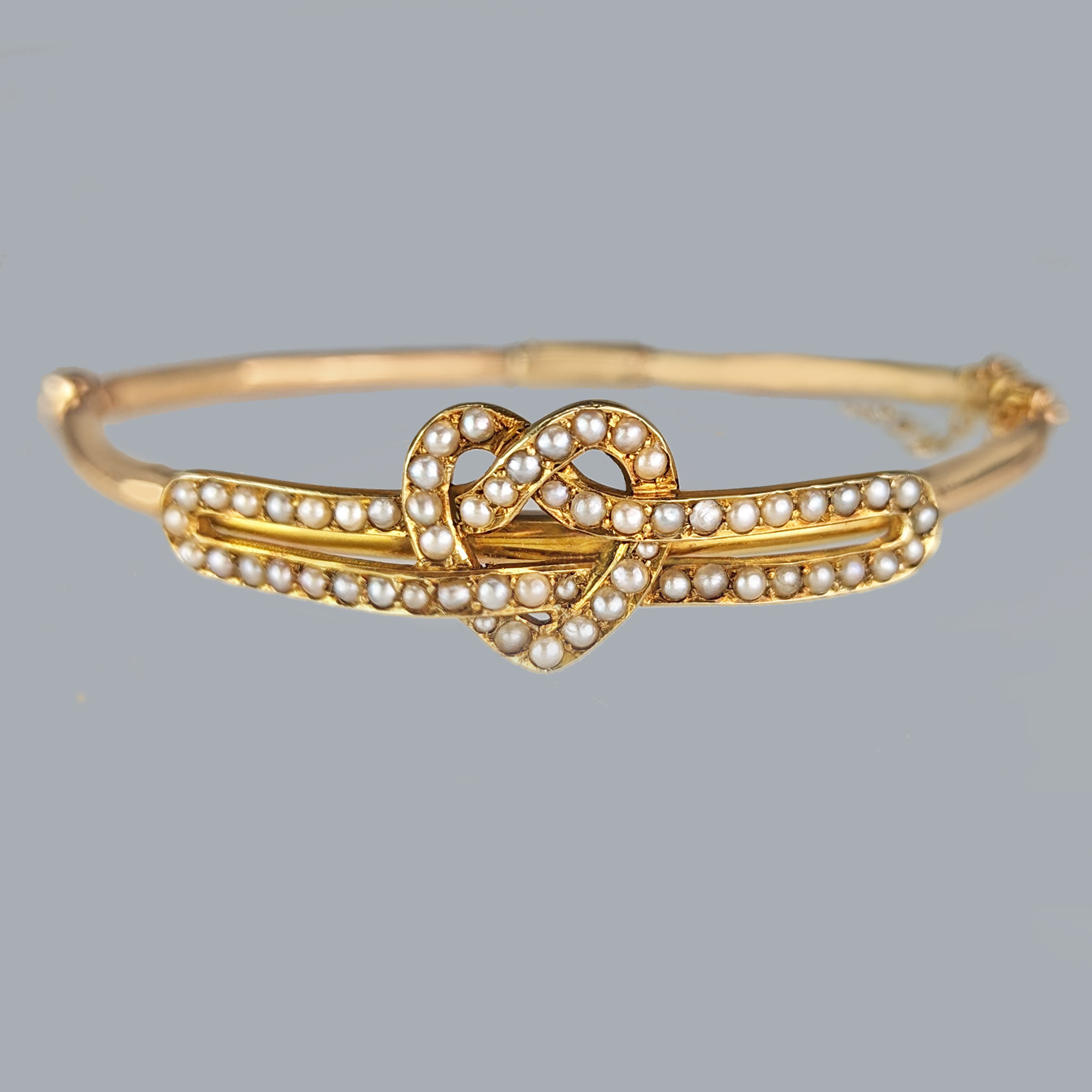 Antique Pearl Heart Bangle 15ct Gold