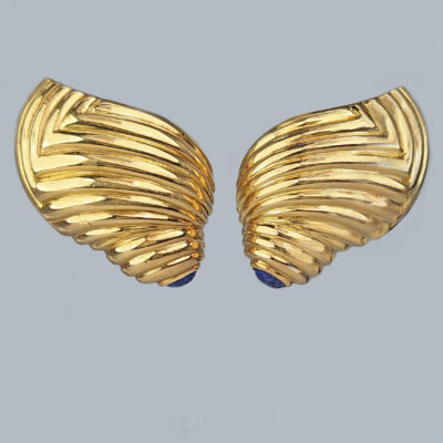 Boucheron Shell Earrings Lapis Lazuli Vintage