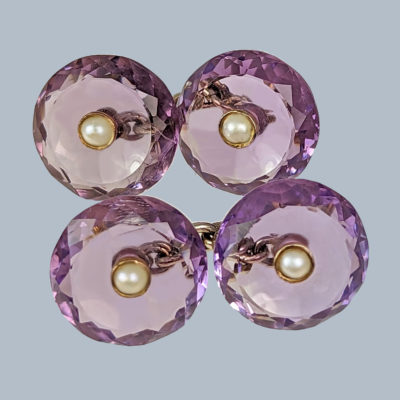 Antique Amethyst and Pearl Cufflinks 9ct Gold