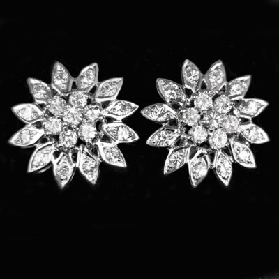 Vintage Diamond Earrings 18ct Gold Floral Cluster