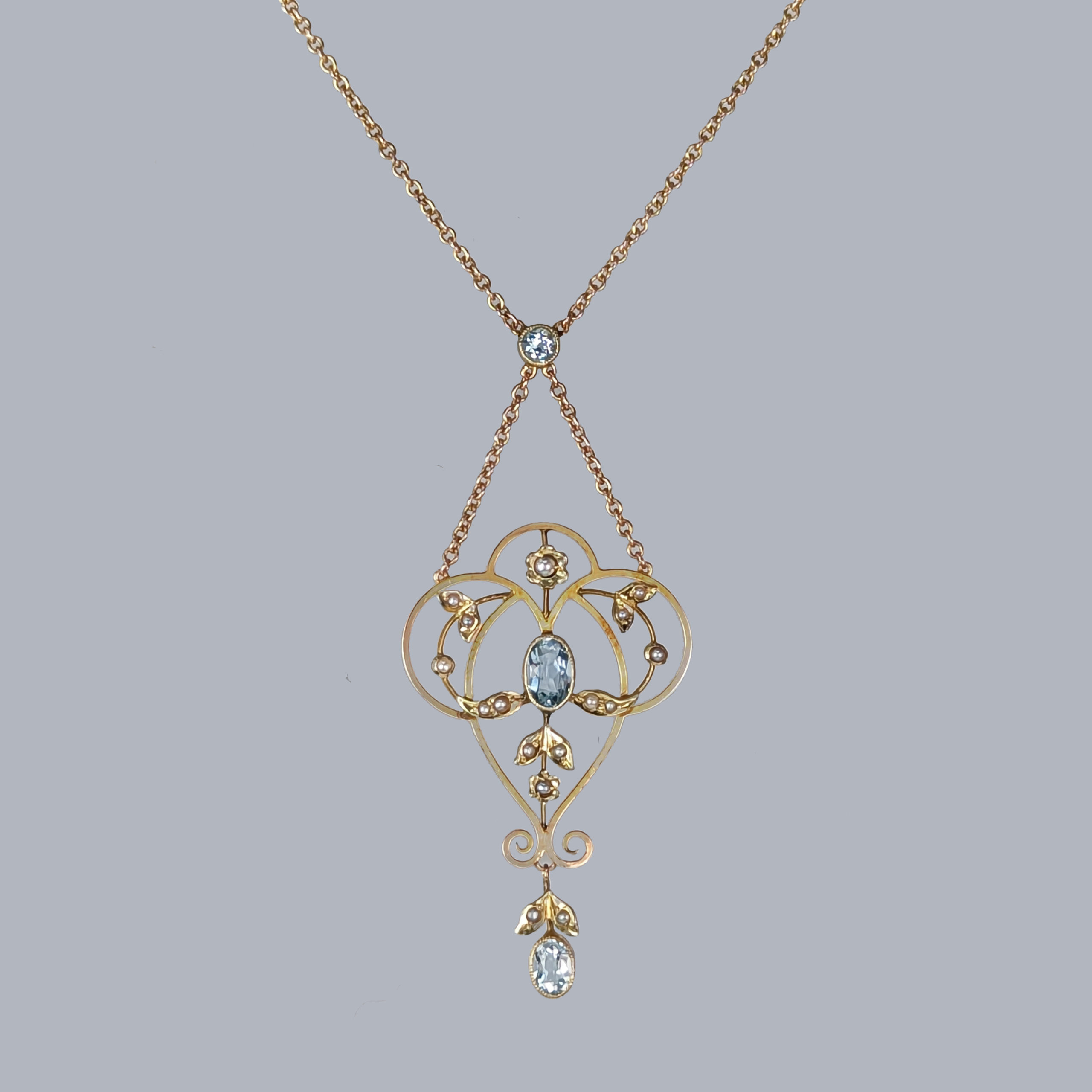 Antique aquamarine pearl necklace