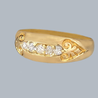 Victorian Diamond Gypsy Ring 18ct Gold Five Stone Ring