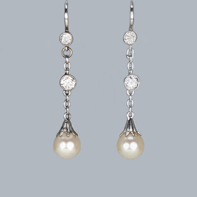 Edwardian Diamonds and Pearl Drop Earrings