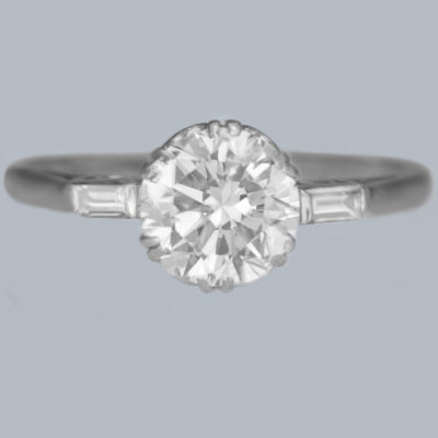 Art Deco Solitaire 1.44ct Diamond Ring with Gem Lab Report