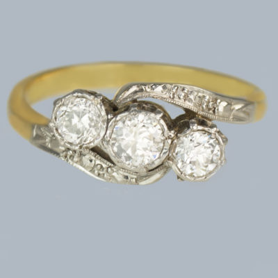 Antique Diamond Trilogy Twist Ring 18ct Gold