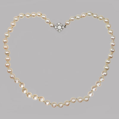 Antique Pearl Necklace with Diamond Clasp Plus Gem Lab Certificate